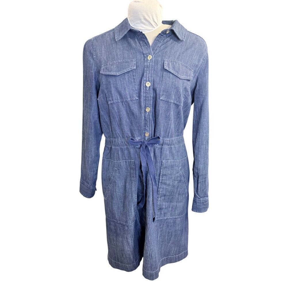 NWT!  Talbots Denim Shirt Dress Sz. 12 Knee Length Tie Waist Chic Casual